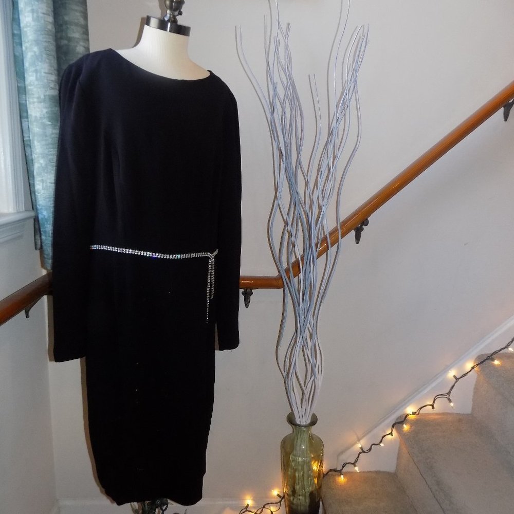 LINDA ALLARD ELLEN TRACY Black Evening Formal Dress Rhinestone Belt Size 10